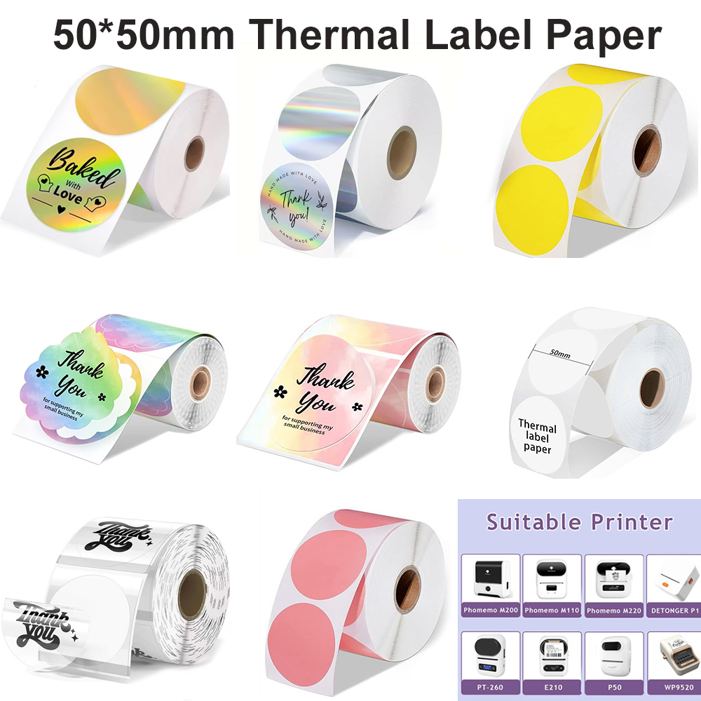 Commercial Printing Paper - 1Roll Round Circle Thermal Paper 50x50