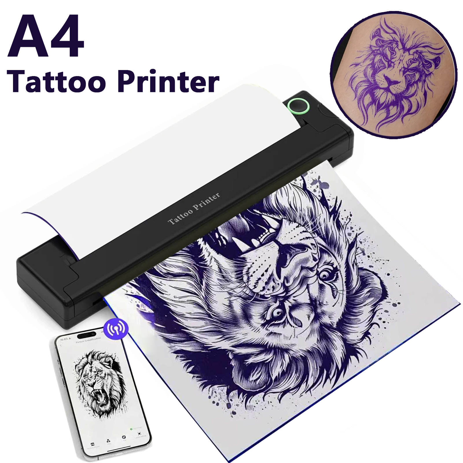 Commercial Document Printing - A4 Mini Portable Printer Wireless Tattoo